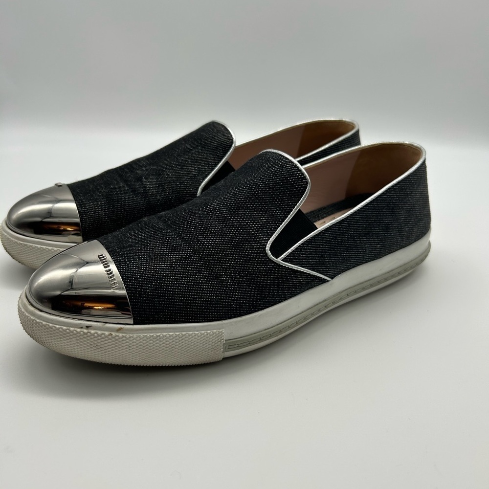 Miu miu jeans slip shoes flats athletic shoes with metal toe signed 38